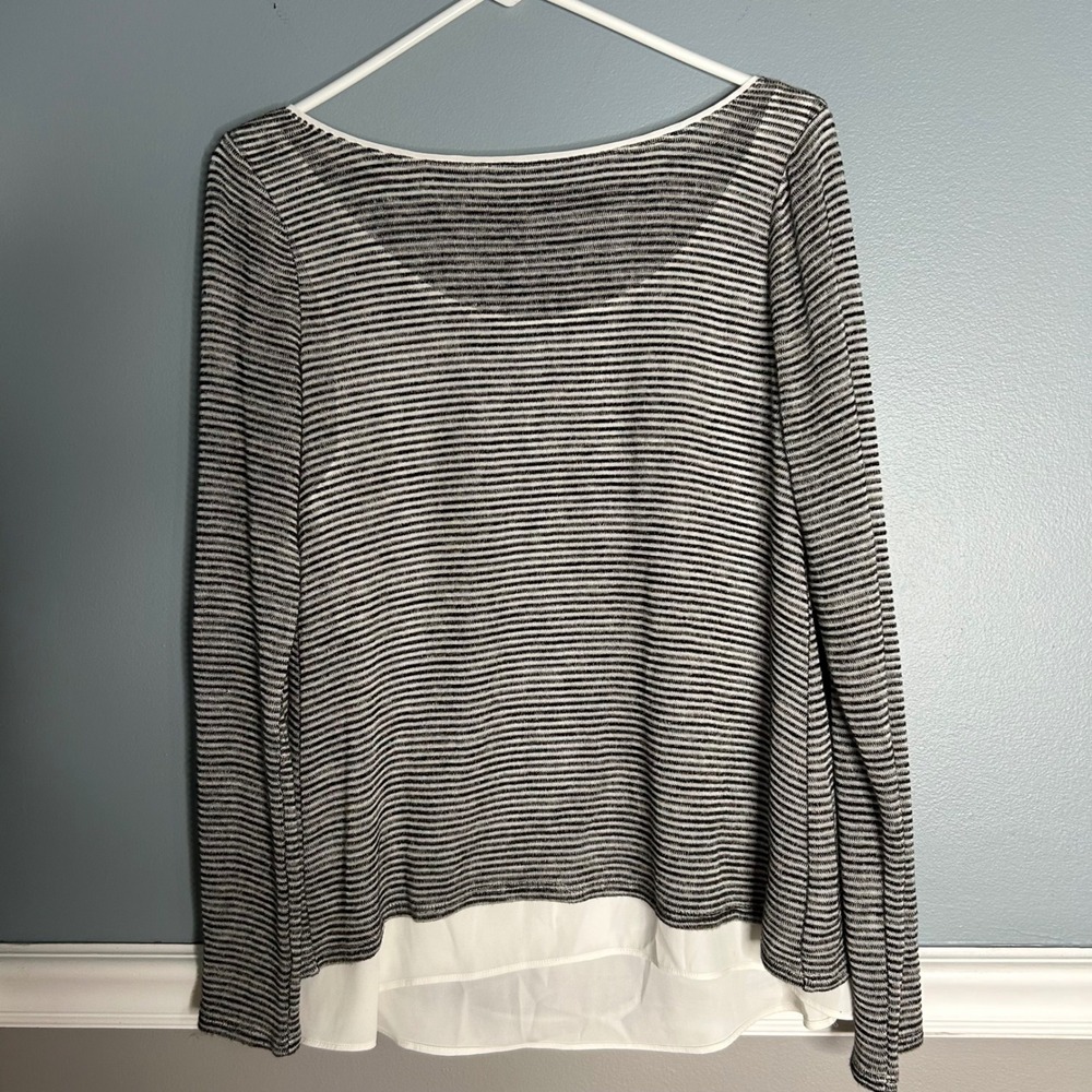 White House Black Market Striped Long Sleeve Top with under tank cut‎ out back